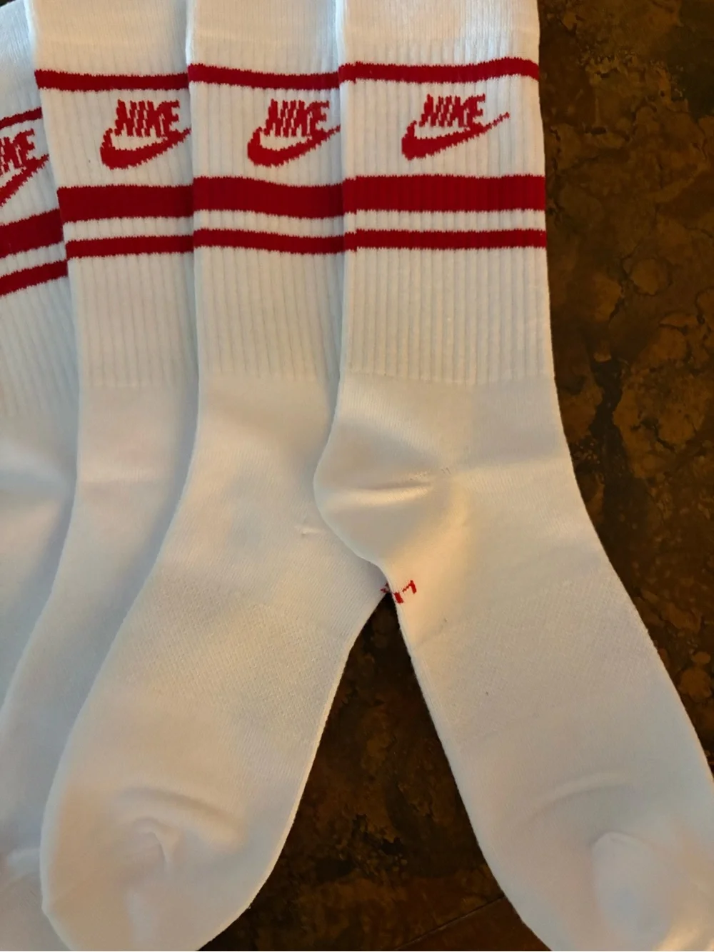 NWOT Nike White Crew Socks with Red Stripe & Logo - Pack of 3